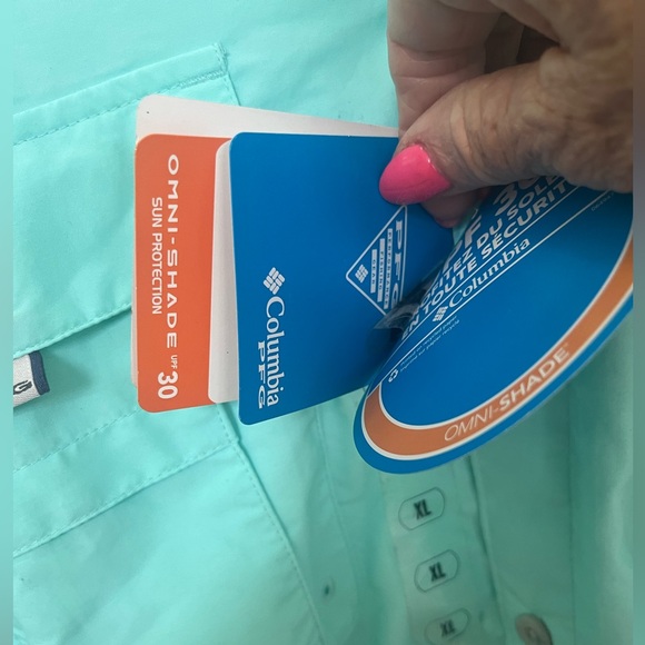 NWT COLUMBIA PFG Fishing Shirt men XL Omni Shade UPF 30 BAHAMA II Turquois shirt - Picture 6 of 16